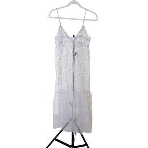 NEW Anthropologie Sheer Dot Tulle Slip Dress Tiered V-neck Gray - Size XS